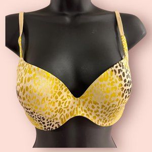 Victoria's Secret 34C Pushup Bra Leopard Print Padded Brown Yellow #1582